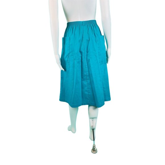 Vintage 1980s Turquoise Skirt Elastic Waist Large Pocket 1950s Style Summer - Picture 7 of 10